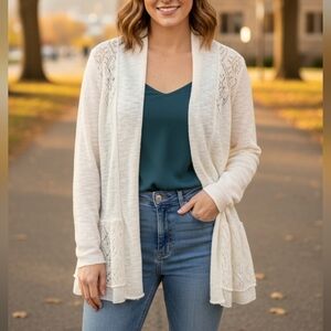 Vintage America Blues lace knit open cardigan medium cream color